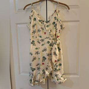 GILLI Cream Dress with Green and Teal Botanical Print Size M